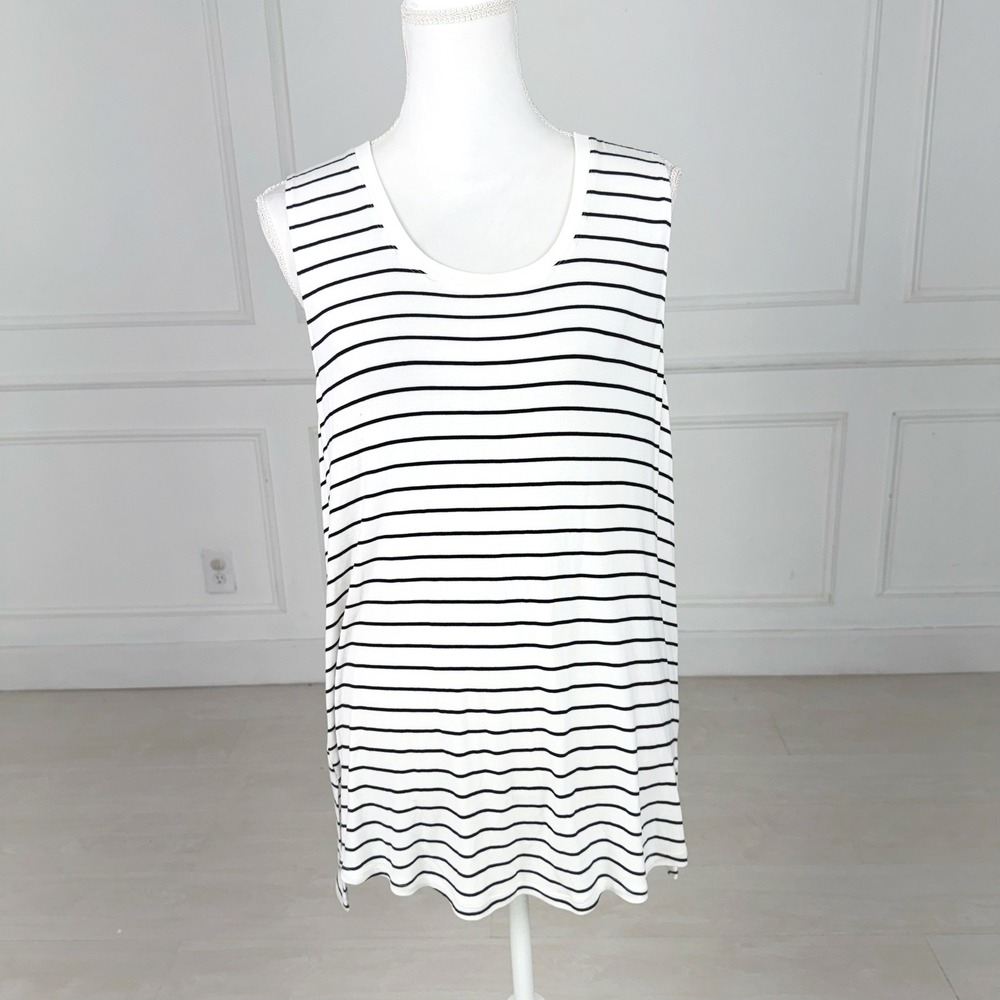 Cabi Stripe Tank Top Women XL White Black Sleeveless Rayon‎ Stretch Scoop Neck